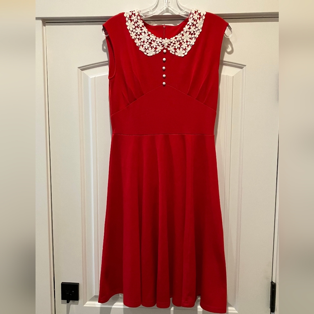 Red Dress with Floral Collar